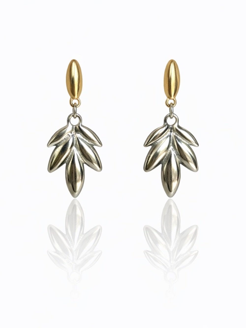 Gold and Silver Leaf Dangle Earrings